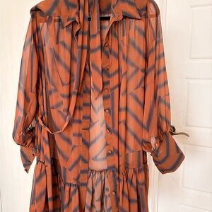 Topshop Orange and Black Long Sleeve Dress